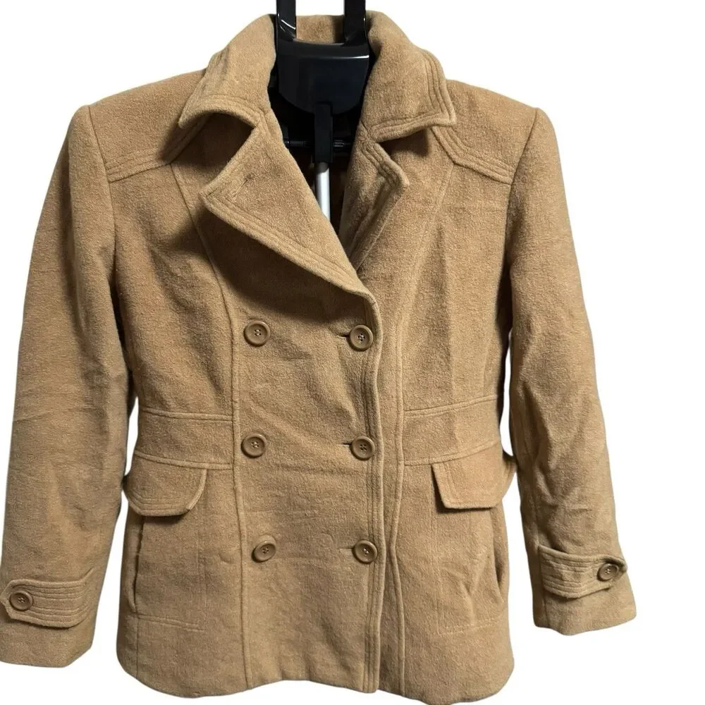 ST. JOHN’S BAY Vintage Wool Peacoat double-breasted Lined Coat Brown Sz Small